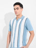 Men's Blue Slim Fit Textured Flat Knit Shirt