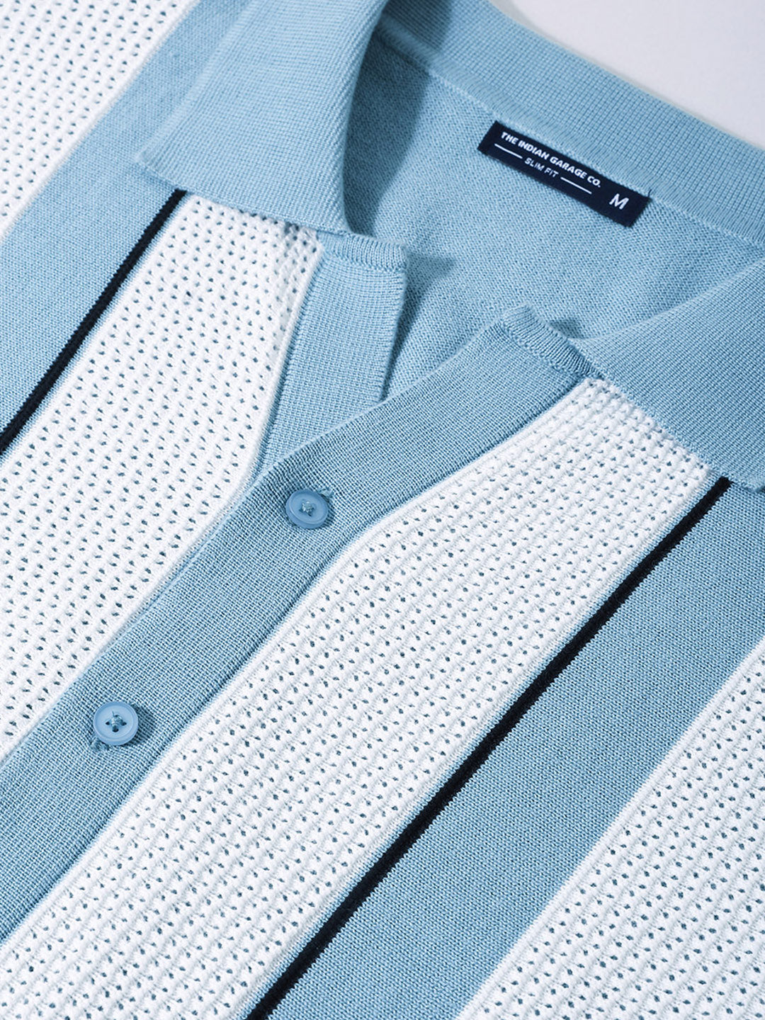 Men's Blue Slim Fit Textured Flat Knit Shirt
