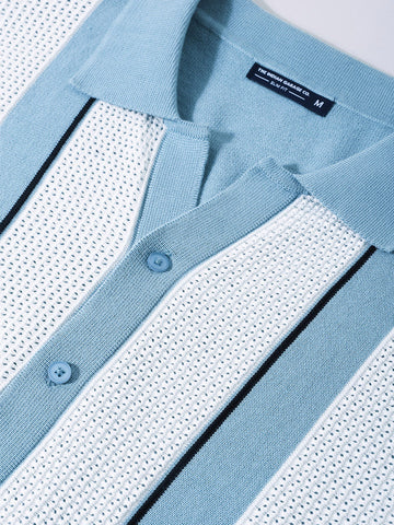 Men's Blue Slim Fit Textured Flat Knit Shirt