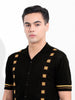 Men's Black Slim Fit Textured Flat Knit Shirt