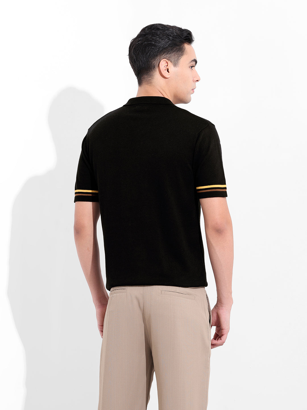 Men's Black Slim Fit Textured Flat Knit Shirt