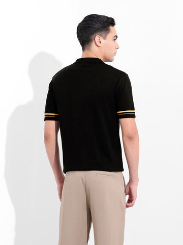 Men's Black Slim Fit Textured Flat Knit Shirt