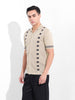 Men's Cream Slim Fit Textured Flat Knit Shirt