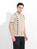 Men's Cream Slim Fit Textured Flat Knit Shirt