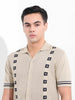 Men's Cream Slim Fit Textured Flat Knit Shirt