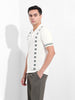 Men's White Slim Fit Textured Flat Knit Shirt