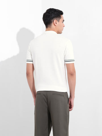 Men's White Slim Fit Textured Flat Knit Shirt