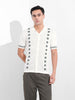 Men's White Slim Fit Textured Flat Knit Shirt