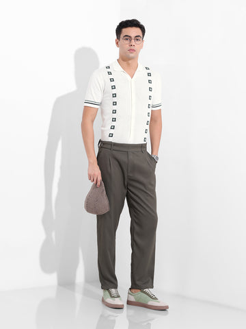 Men's White Slim Fit Textured Flat Knit Shirt