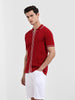 Men's Maroon Slim Fit Flat Knit Textured Shirt