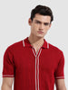 Men's Maroon Slim Fit Flat Knit Textured Shirt