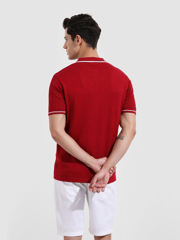 Men's Maroon Slim Fit Flat Knit Textured Shirt