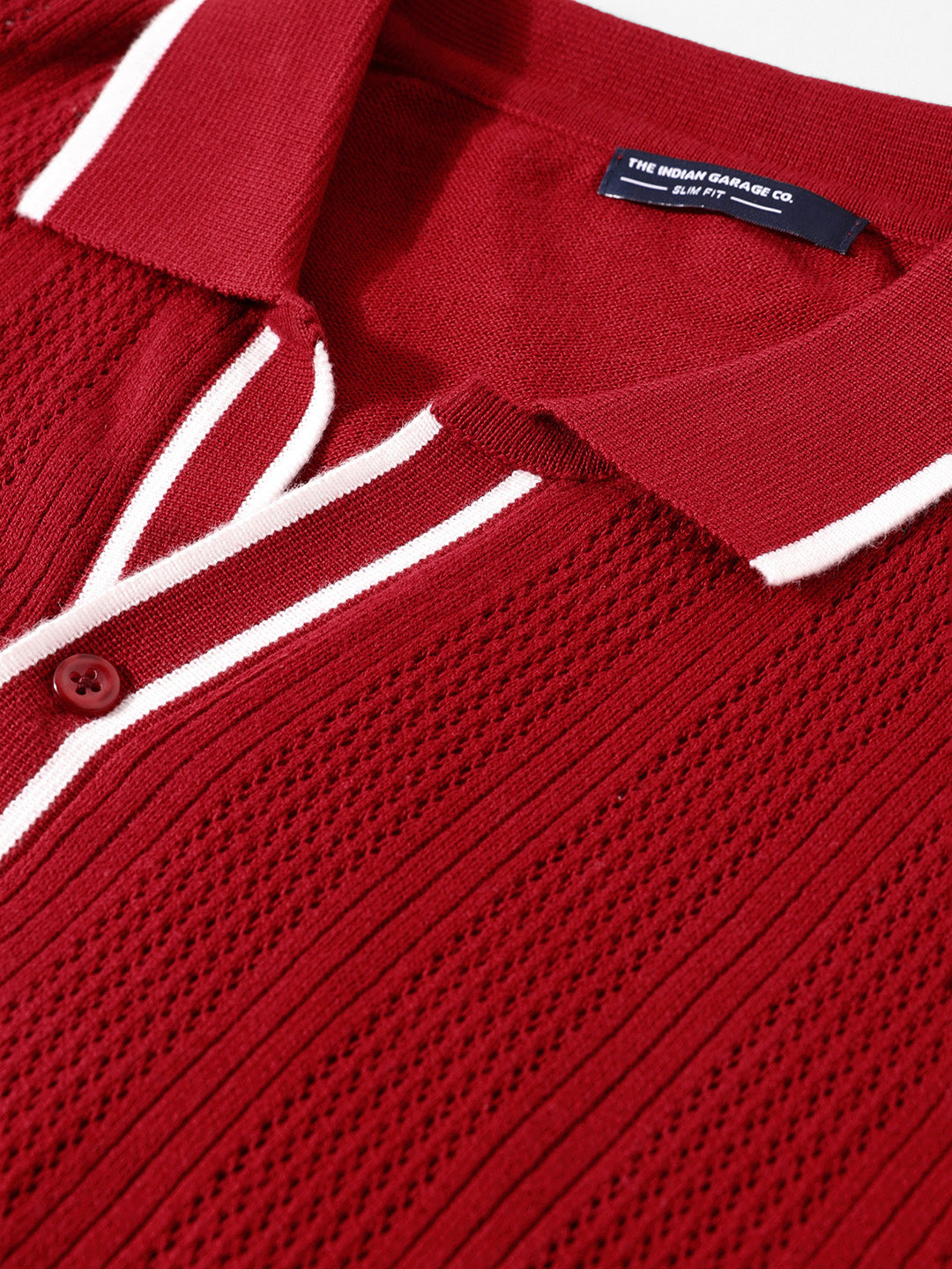 Men's Maroon Slim Fit Flat Knit Textured Shirt