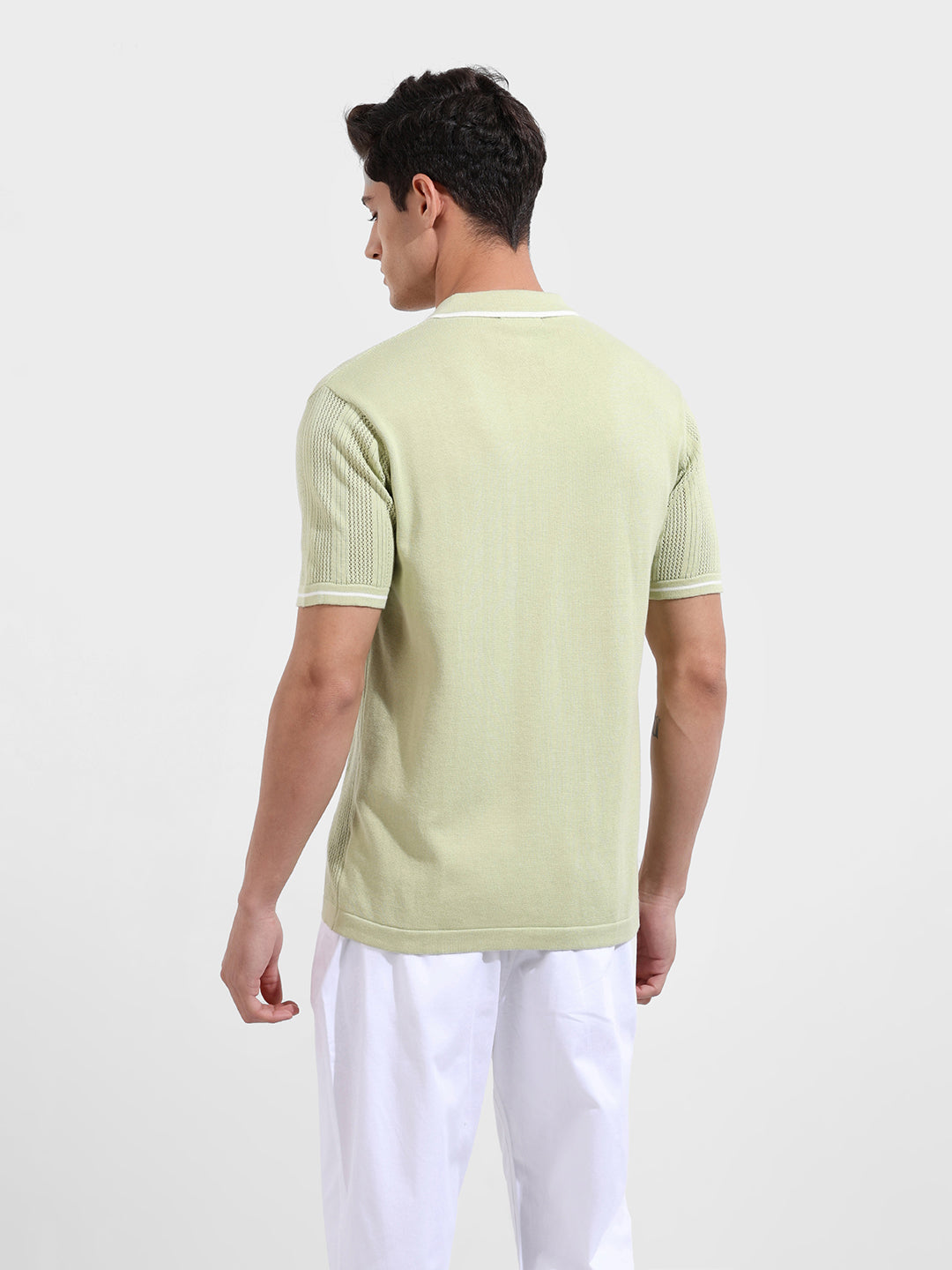 Men's Green Slim Fit Flat Knit Textured Shirt