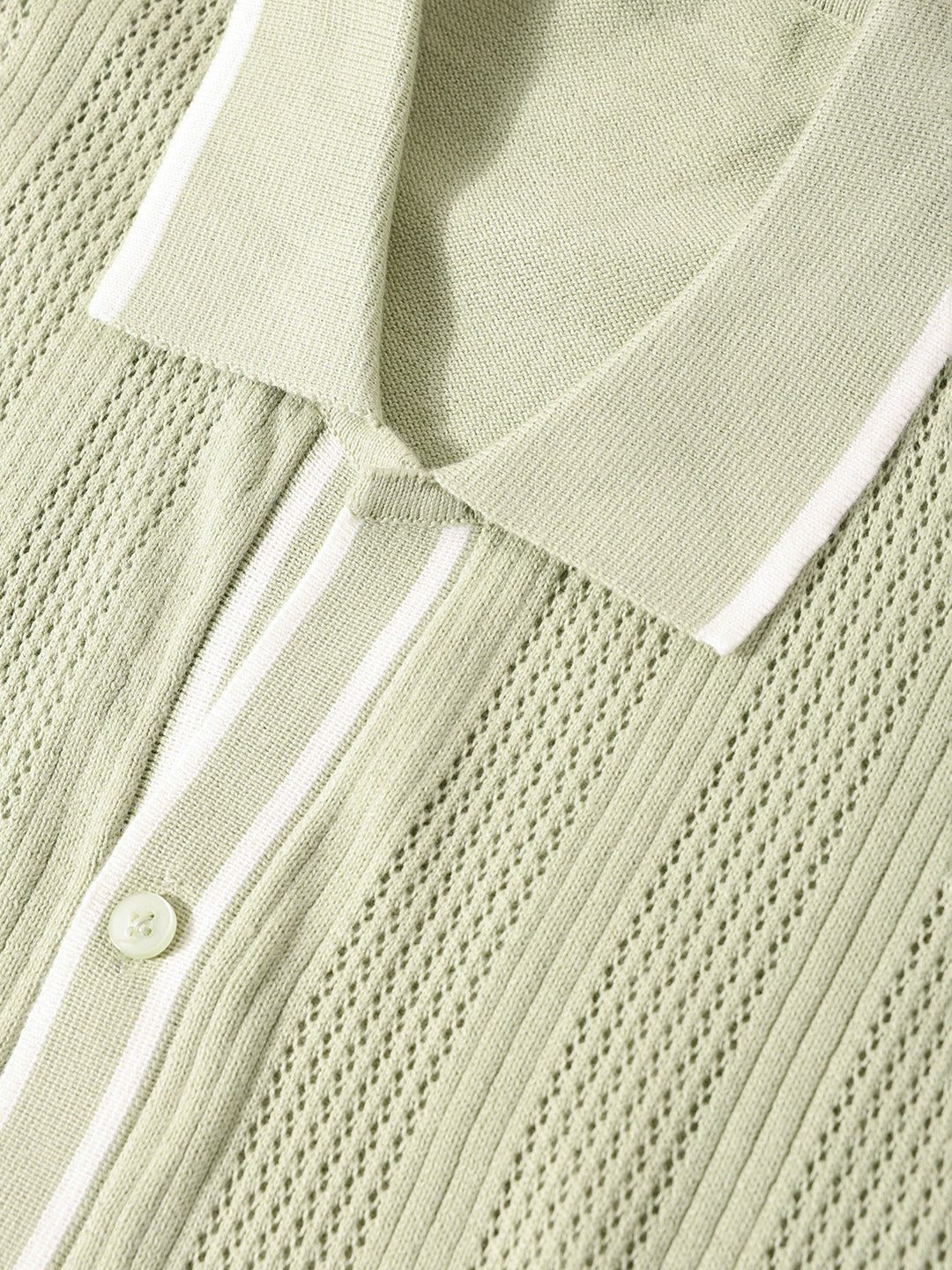 Men's Green Slim Fit Flat Knit Textured Shirt