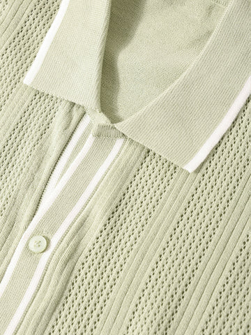 Men's Green Slim Fit Flat Knit Textured Shirt