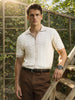 Men's Beige Slim Fit Printed Flat Knit Shirt