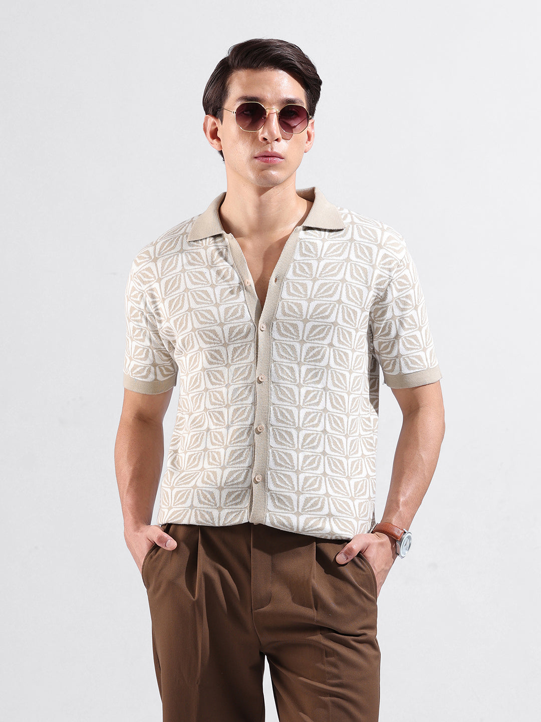 Men's Flat Knit Slim Fit Half Sleeve Shirt