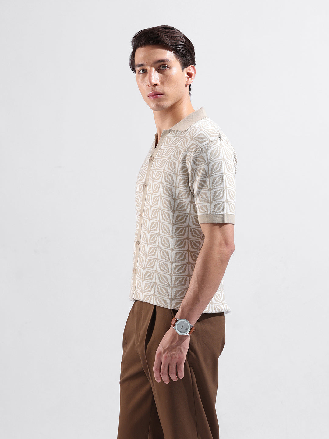 Men's Flat Knit Slim Fit Half Sleeve Shirt