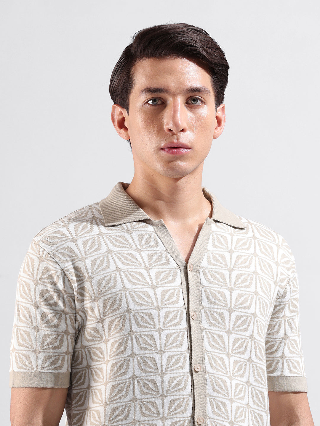 Men's Flat Knit Slim Fit Half Sleeve Shirt