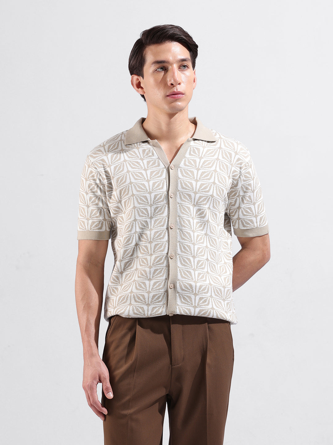 Men's Flat Knit Slim Fit Half Sleeve Shirt