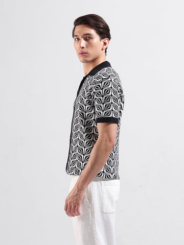 Men's Black Slim Fit Textured Flat Knit Shirt