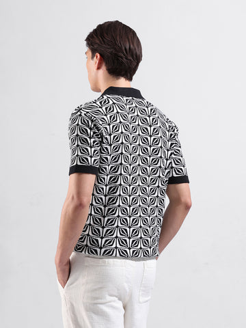 Men's Black Slim Fit Textured Flat Knit Shirt