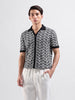 Men's Black Slim Fit Textured Flat Knit Shirt