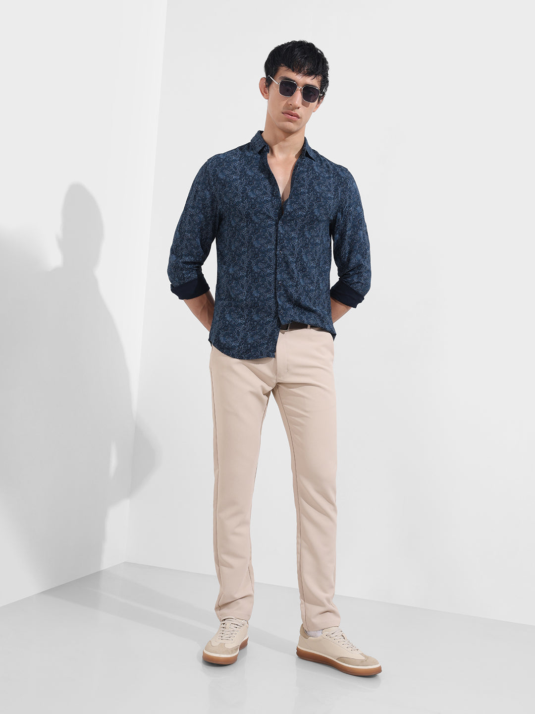 Men's Blue Regular Fit Printed Print Shirt