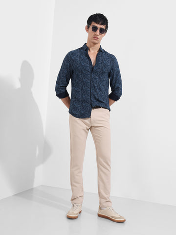 Men's Blue Regular Fit Printed Print Shirt