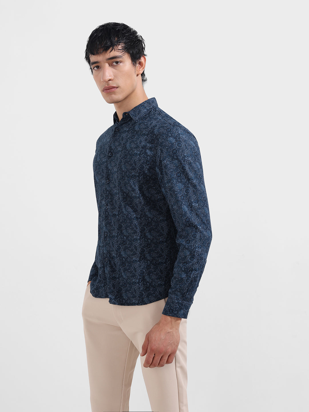 Men's Blue Regular Fit Printed Print Shirt