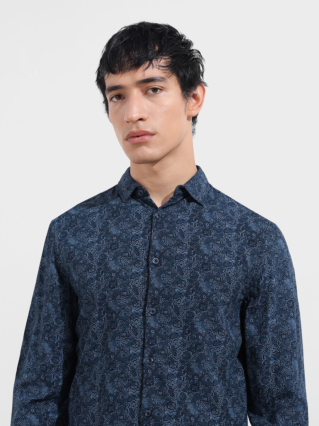 Men's Blue Regular Fit Printed Print Shirt