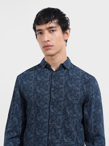 Men's Blue Regular Fit Printed Print Shirt