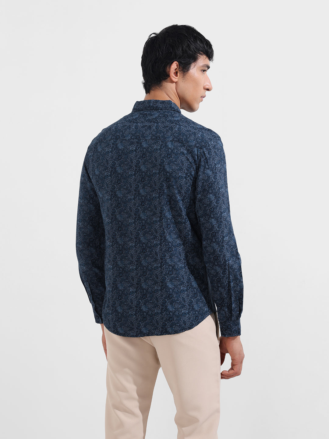 Men's Blue Regular Fit Printed Print Shirt