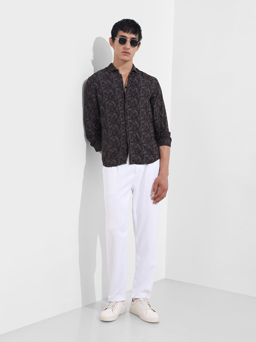 Men's Maroon Regular Fit Printed Print Shirt