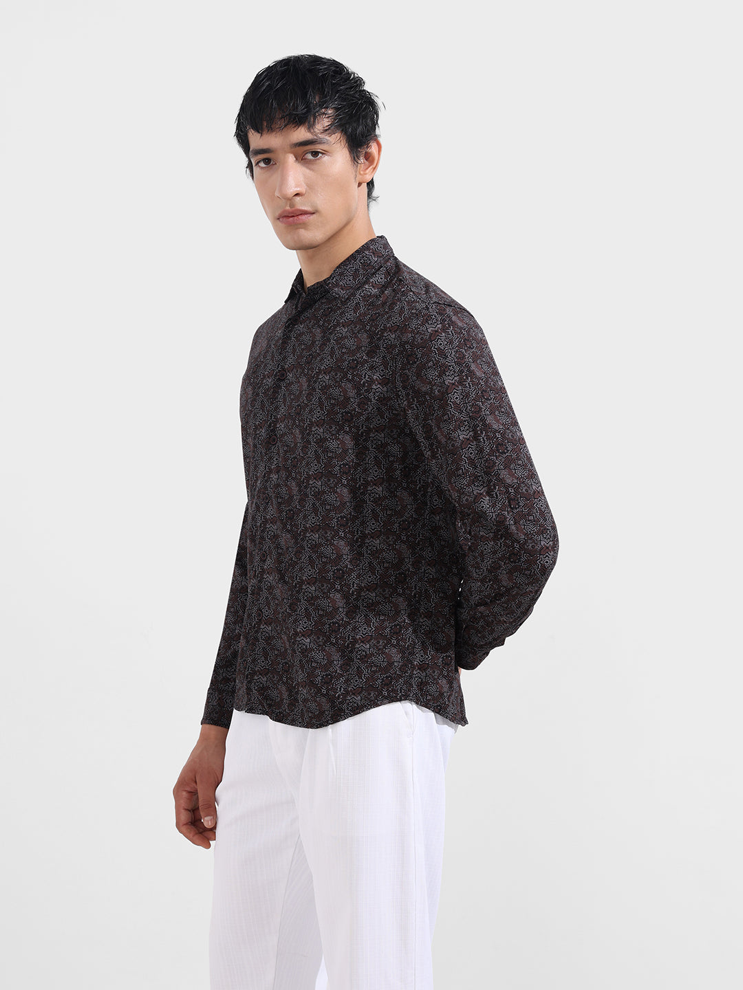 Men's Maroon Regular Fit Printed Print Shirt