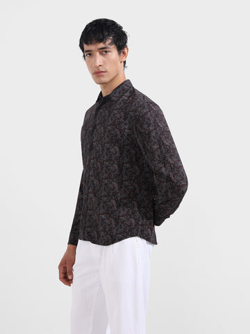 Men's Maroon Regular Fit Printed Print Shirt