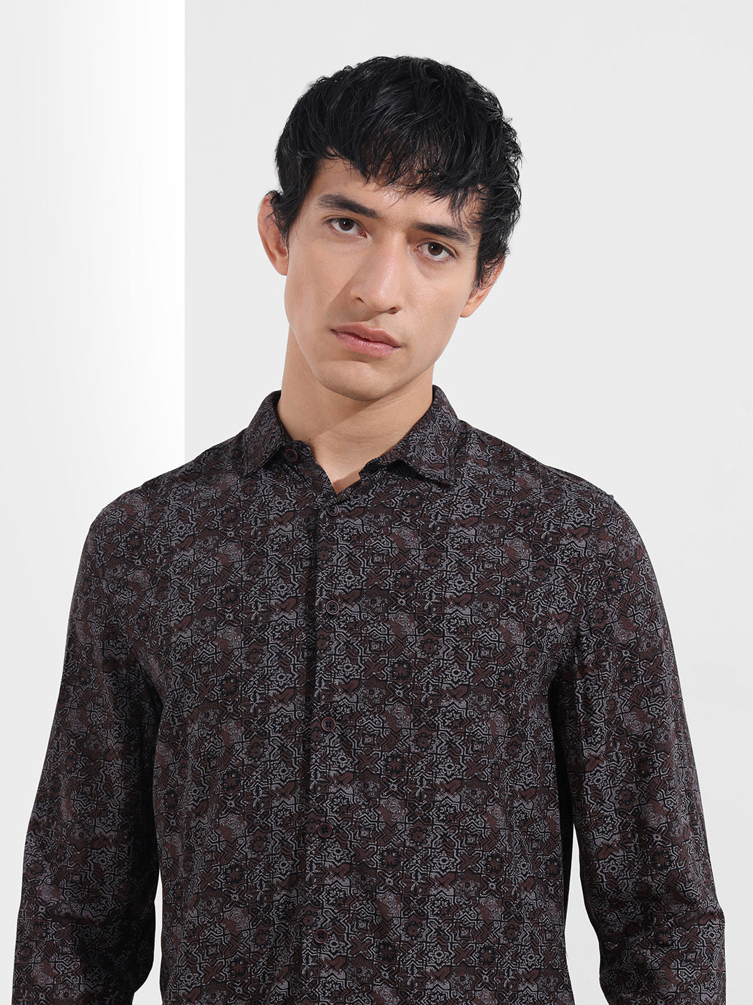 Men's Maroon Regular Fit Printed Print Shirt