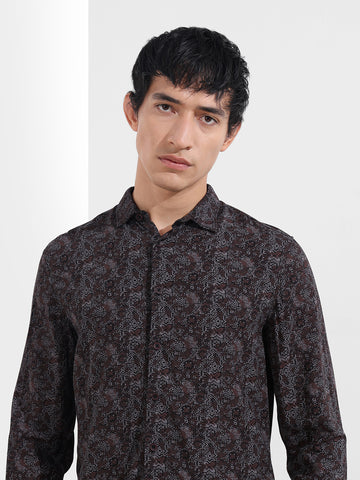 Men's Maroon Regular Fit Printed Print Shirt