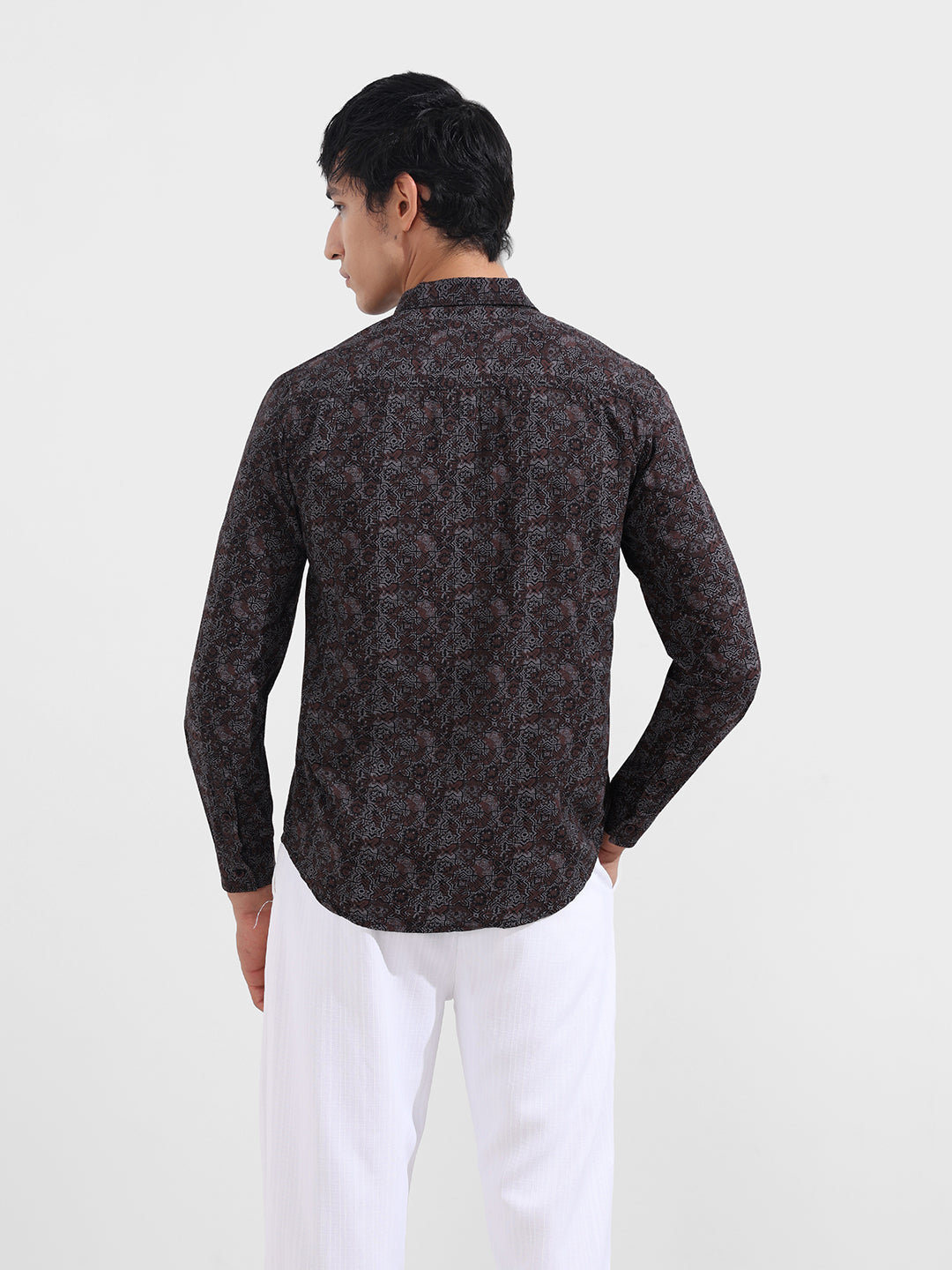 Men's Maroon Regular Fit Printed Print Shirt