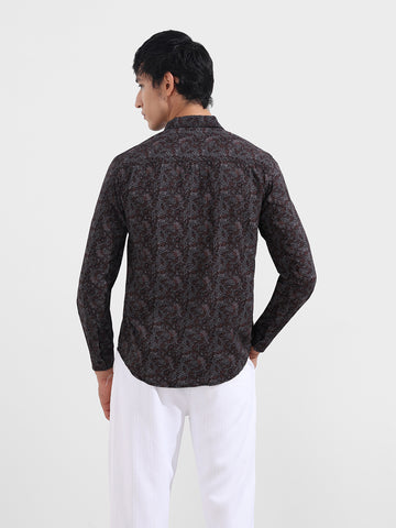Men's Maroon Regular Fit Printed Print Shirt