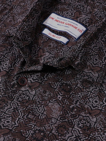Men's Maroon Regular Fit Printed Print Shirt