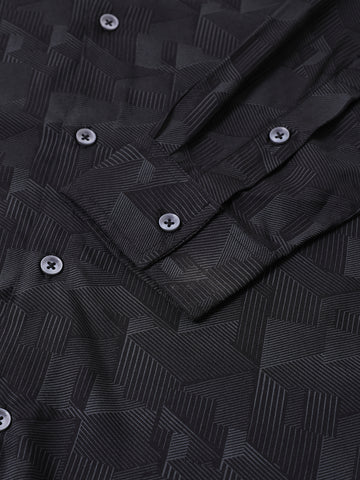 Men's Black Regular Fit Printed Print Shirt