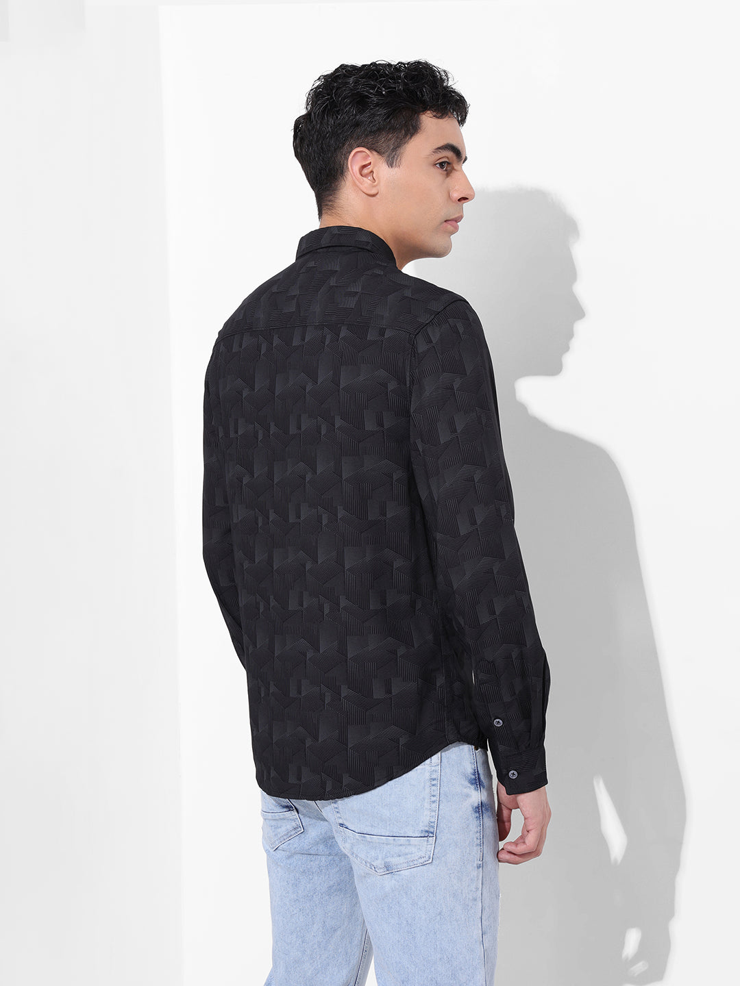 Men's Black Regular Fit Printed Print Shirt
