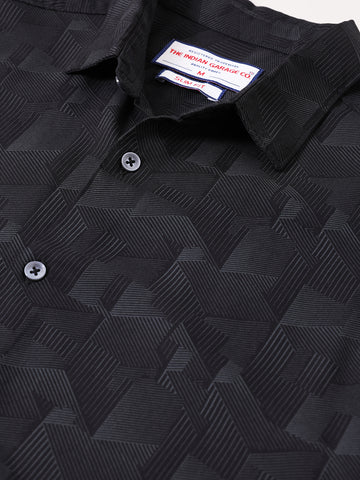 Men's Black Regular Fit Printed Print Shirt
