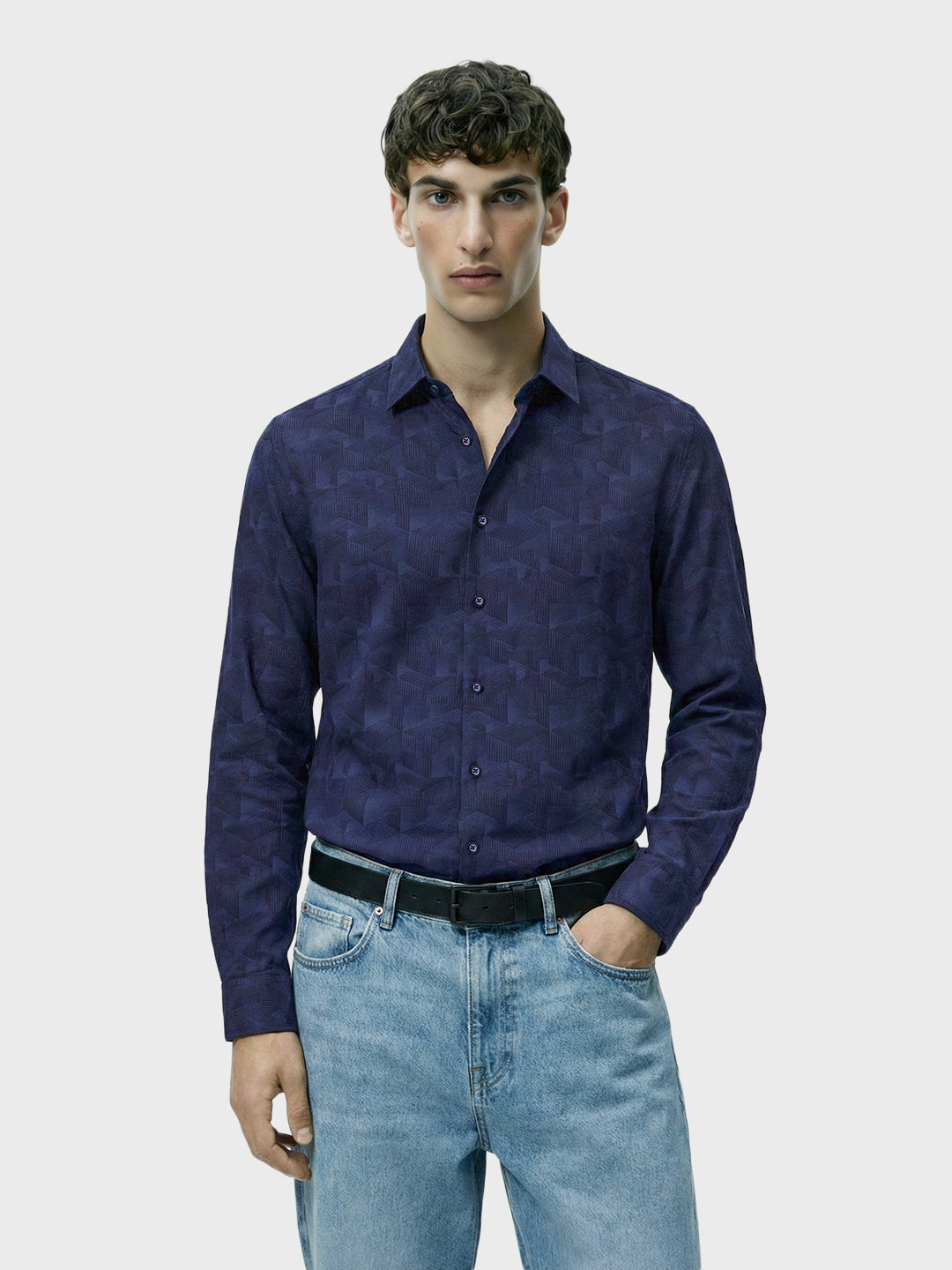 Men's Blue Regular Fit Printed Print Shirt