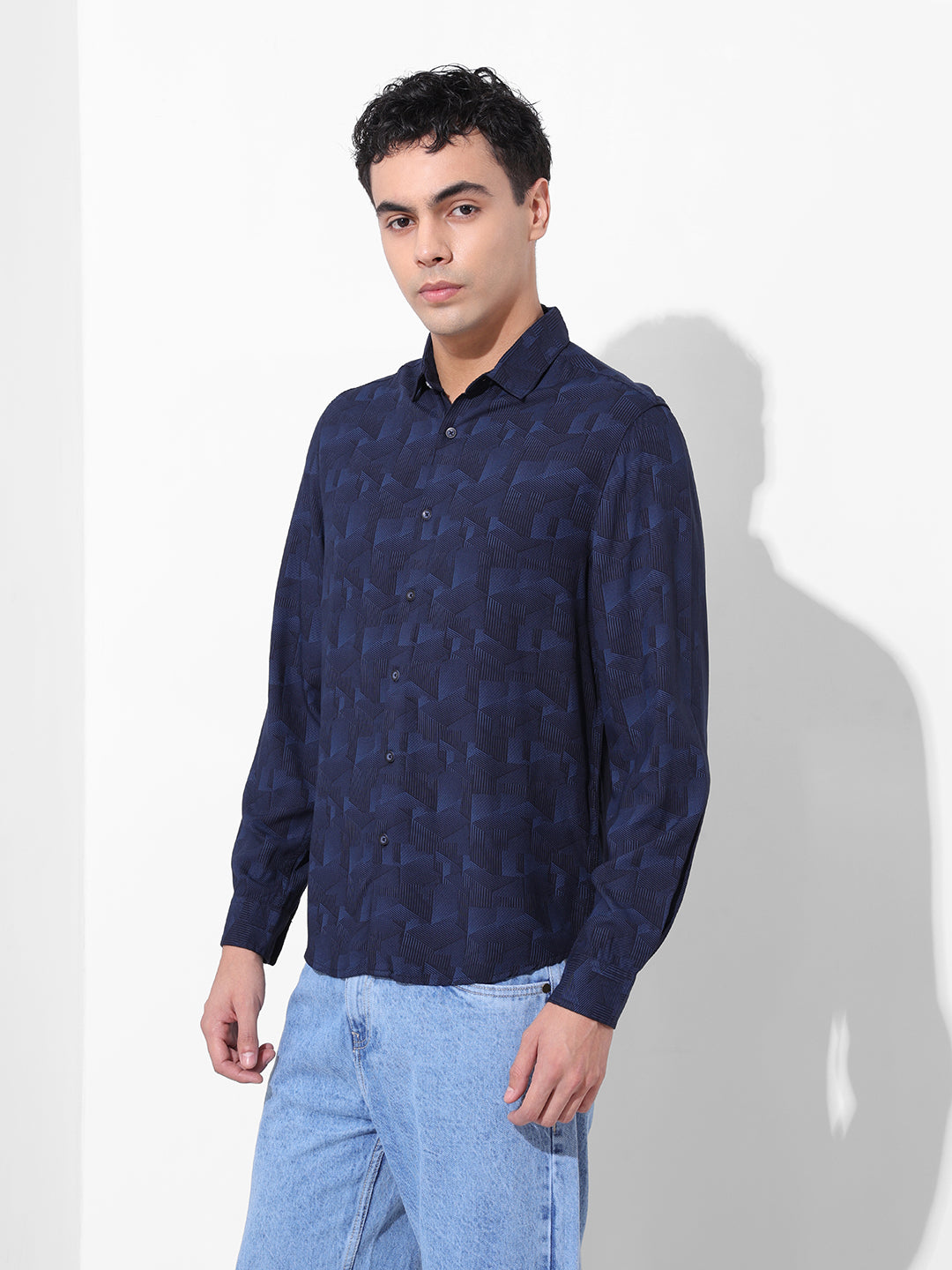 Men's Blue Regular Fit Printed Print Shirt