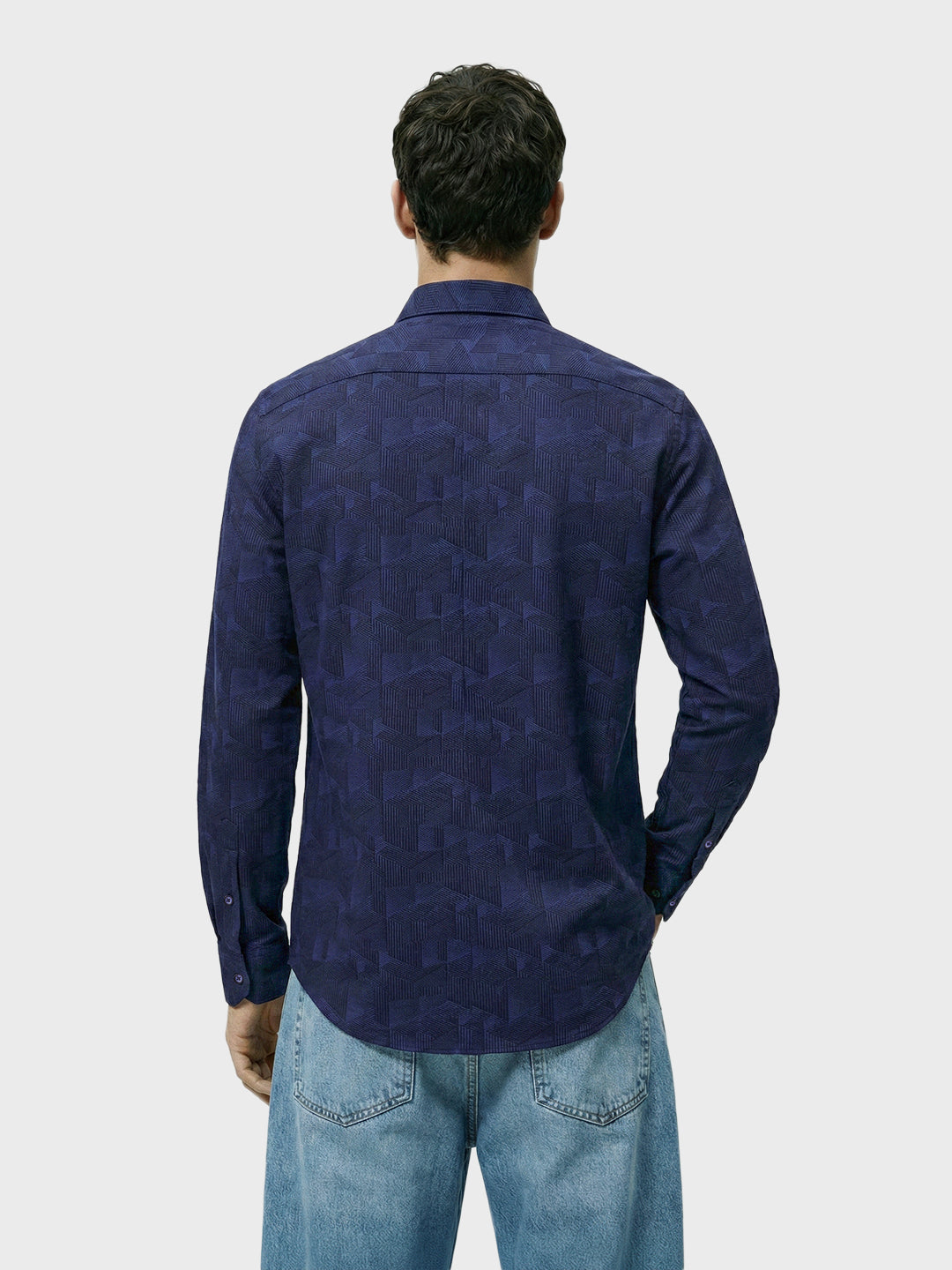 Men's Blue Regular Fit Printed Print Shirt