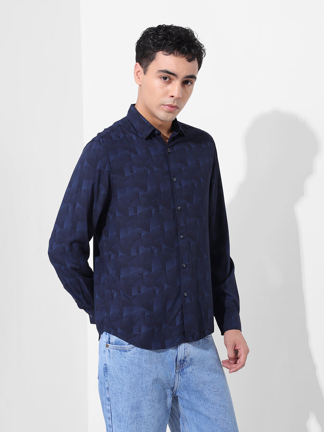 Men's Blue Regular Fit Printed Print Shirt