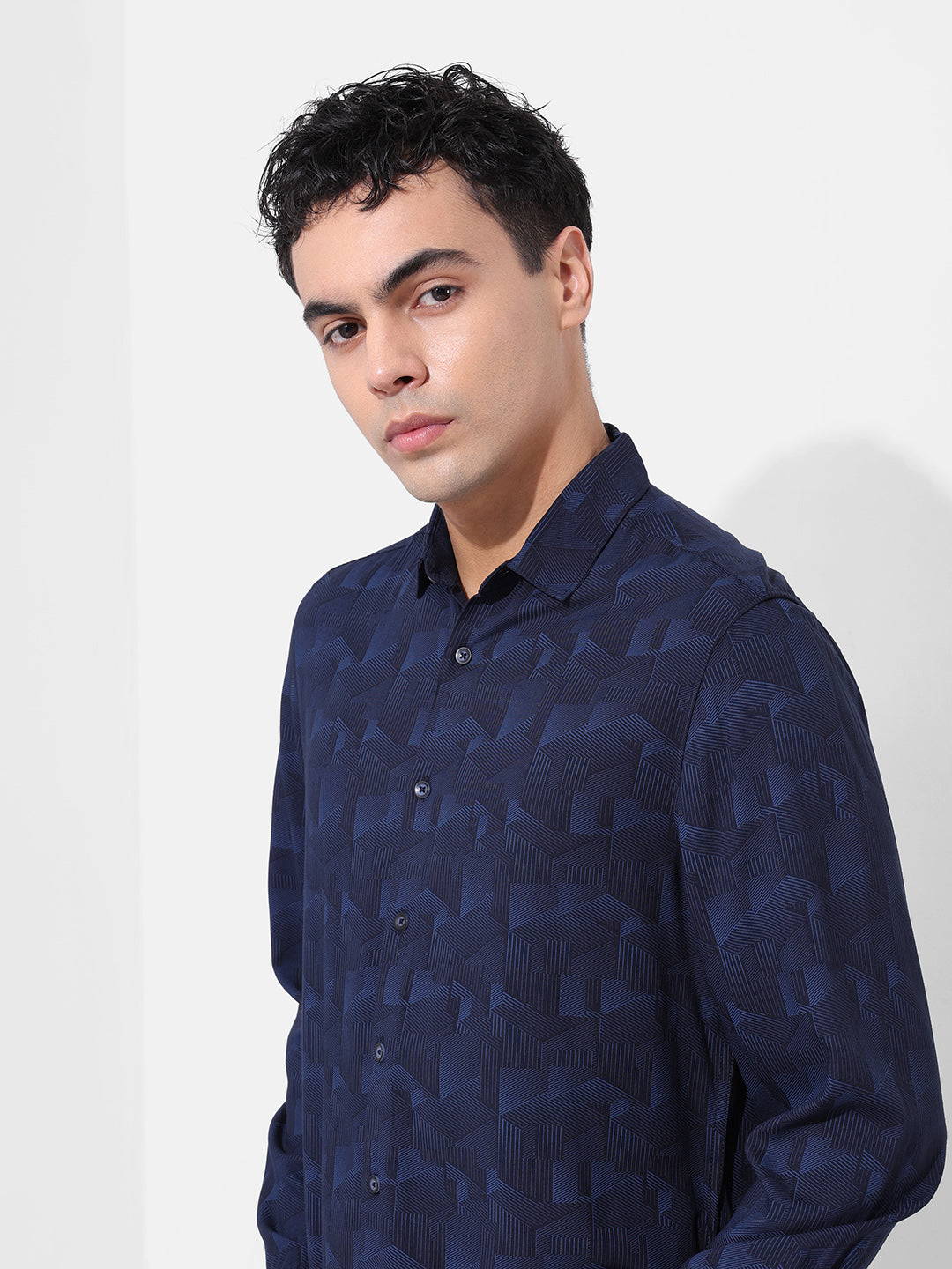 Men's Blue Regular Fit Printed Print Shirt